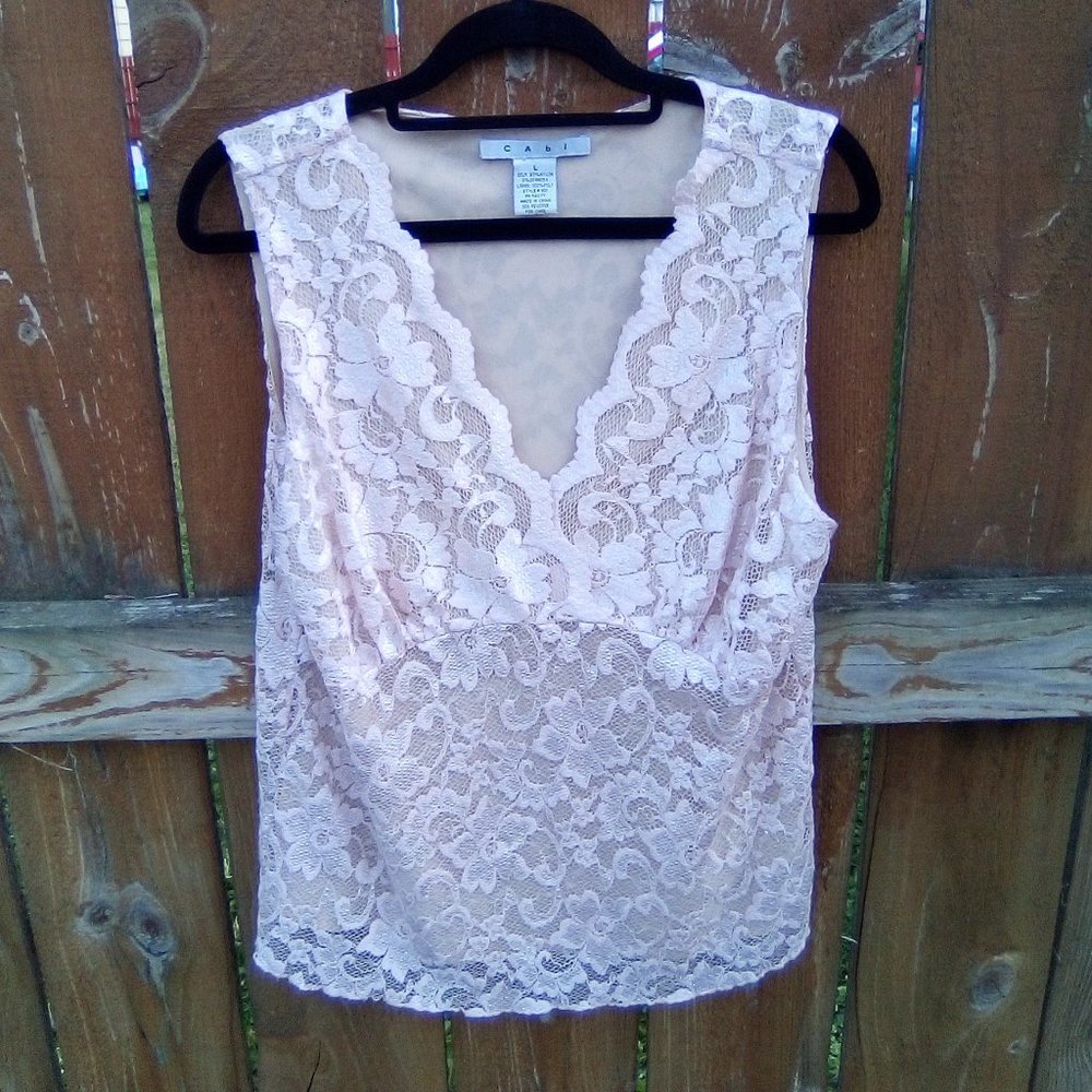 CAbi #306 Ivory Lace Stretch Tank Top Sz. L